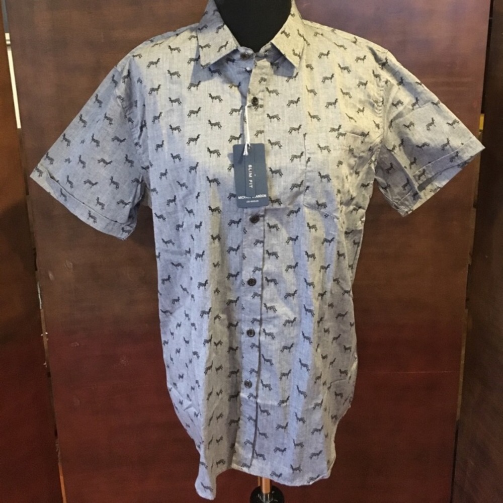 Michael Brandon Light Gray w/Black Zebra Shirt NWT - Picture 2 of 8