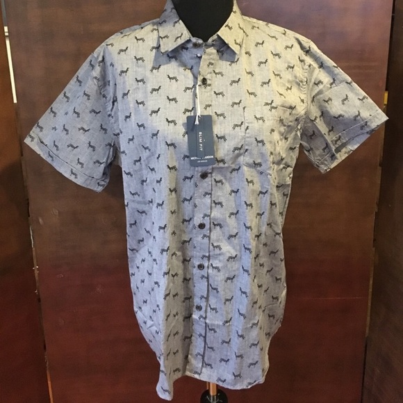 Michael Brandon Light Gray w/Black Zebra Shirt NWT - Picture 2 of 8