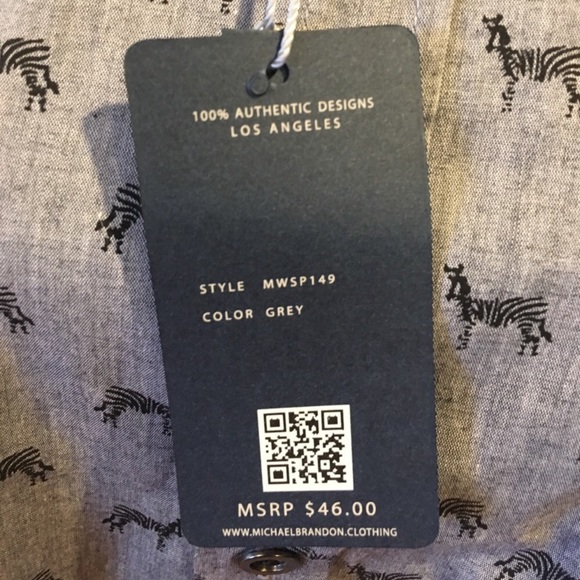 Michael Brandon Light Gray w/Black Zebra Shirt NWT - Picture 6 of 8