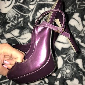 Purple peep toe stilettos