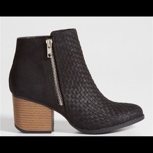 Faux Suede Heeled Bootie with Woven Front NIB
