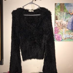 long sleeve black faux fur shirt