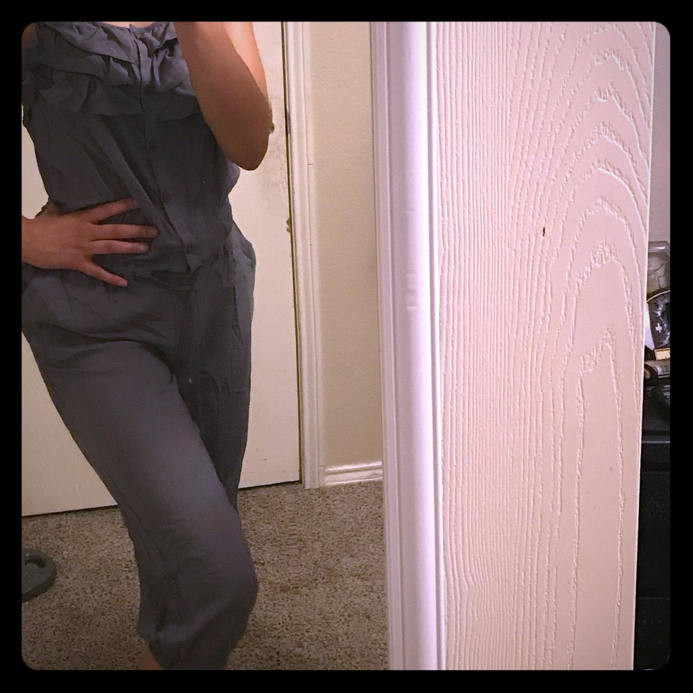 Gray Frilled Capri Romper