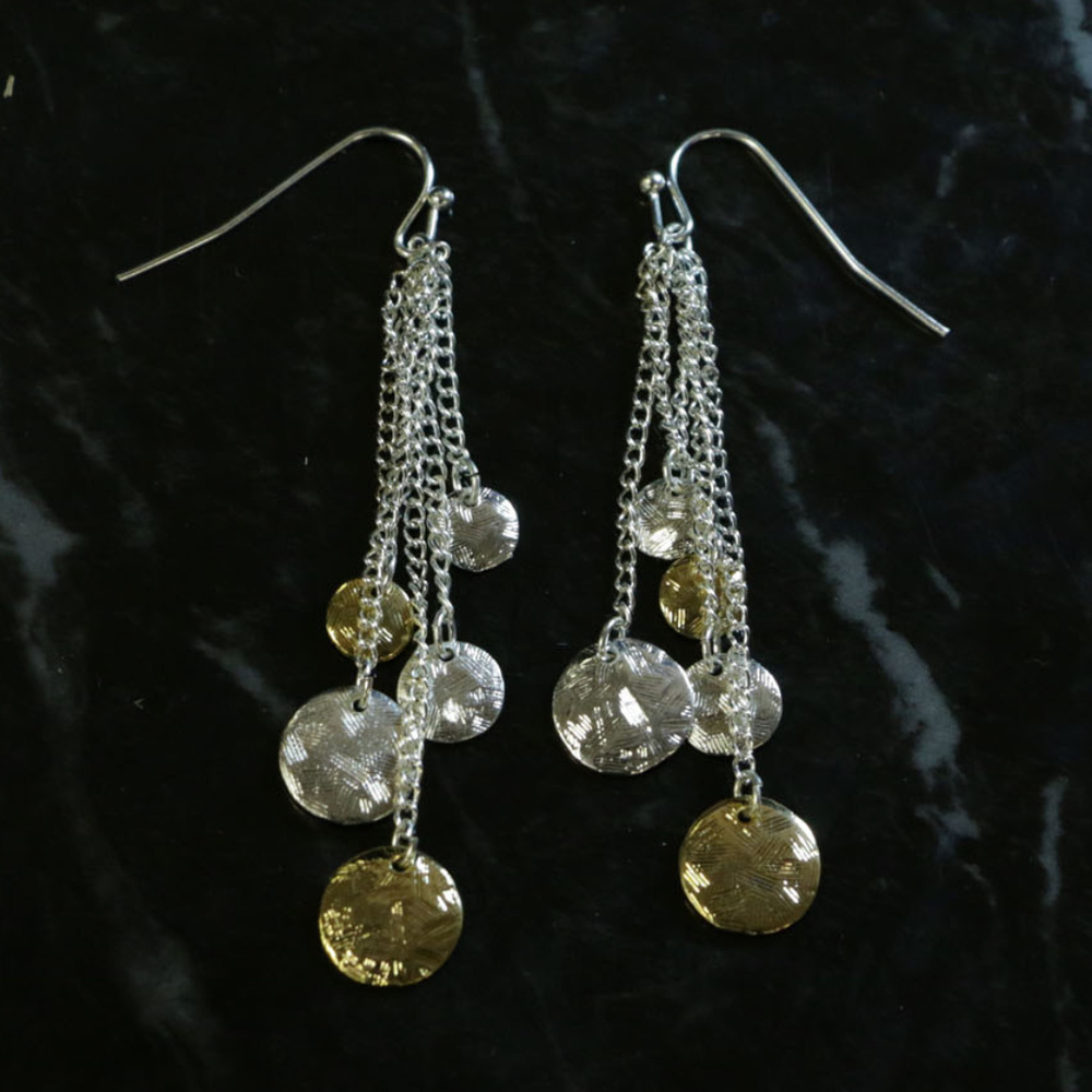 NWOT silver and gold dangle earring WHBME7NC - Picture 4 of 4