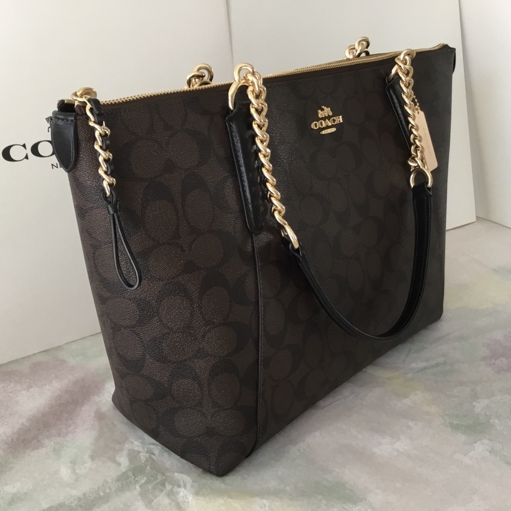 ⛔️SOLD⛔️ 🌷Coach AVA Chain Tote Signature Leather - Picture 6 of 8