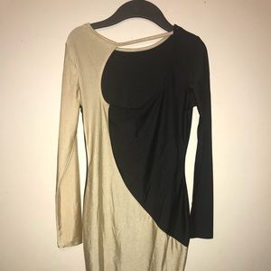 long sleeve dress small medium black tan cream