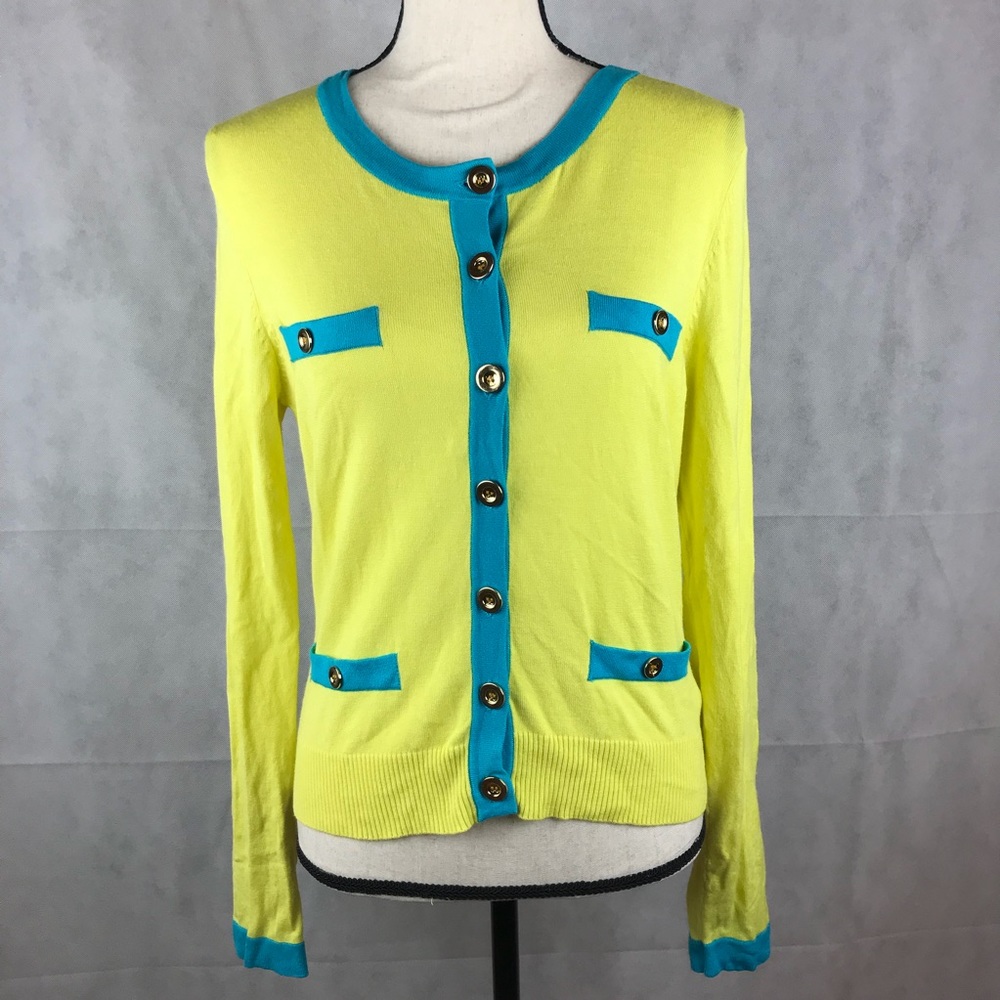 Forever 21 Cardigan Jacket Yellow Blue Gold Sz L