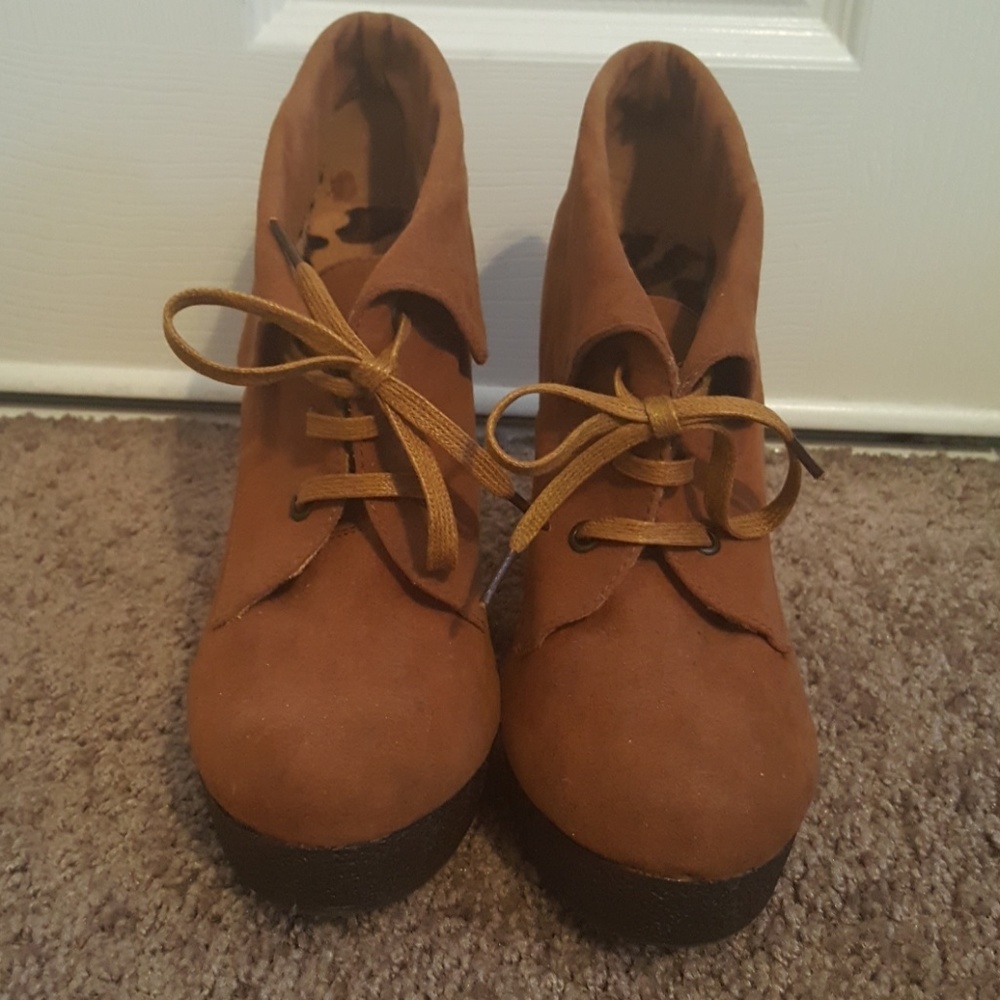 Tan Lace-Up Booties