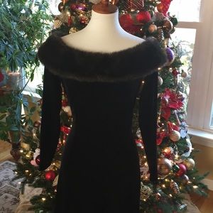 Black velvet faux fur gown
