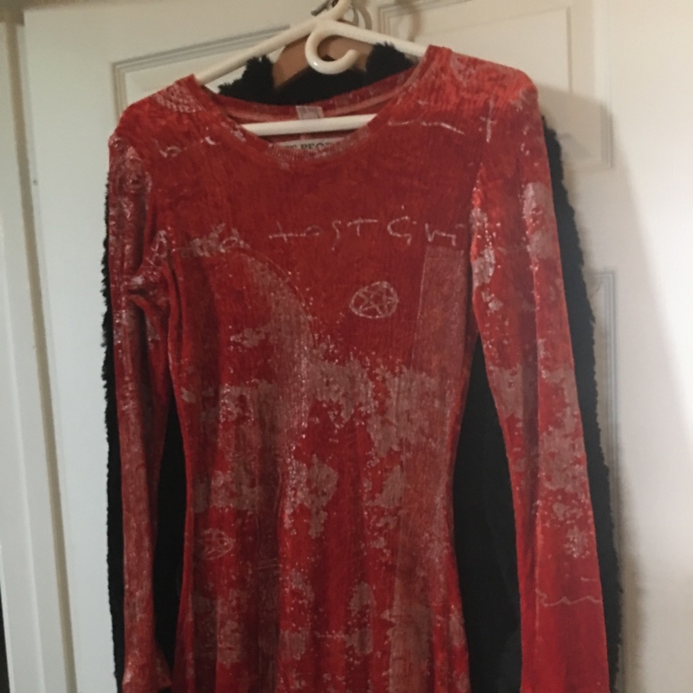 Red velvet handpainted long dress