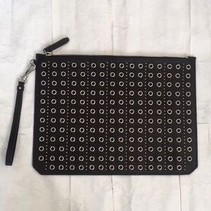 Etienne Aigner black leather clutch with wristlet