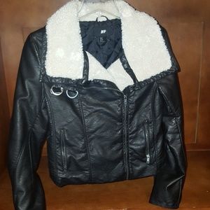 H&M black faux leather sherpa aviator jacket
