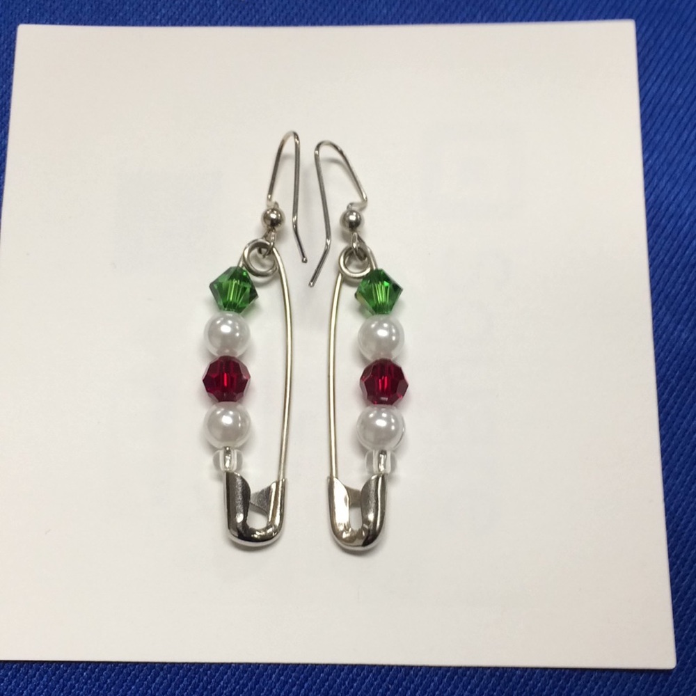 Holiday Pearl Safety Pin Earrings