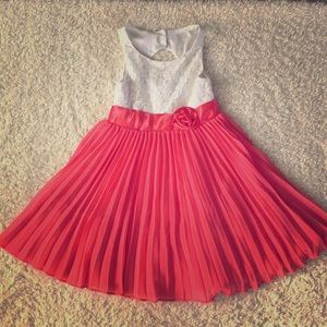 Girls Coral and White Party Dress