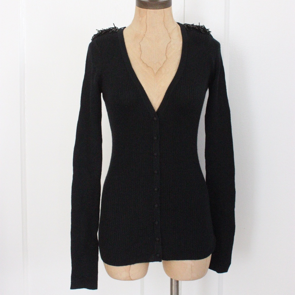 HAZEL BLACK BEADED SHOULDERS CARDIGAN