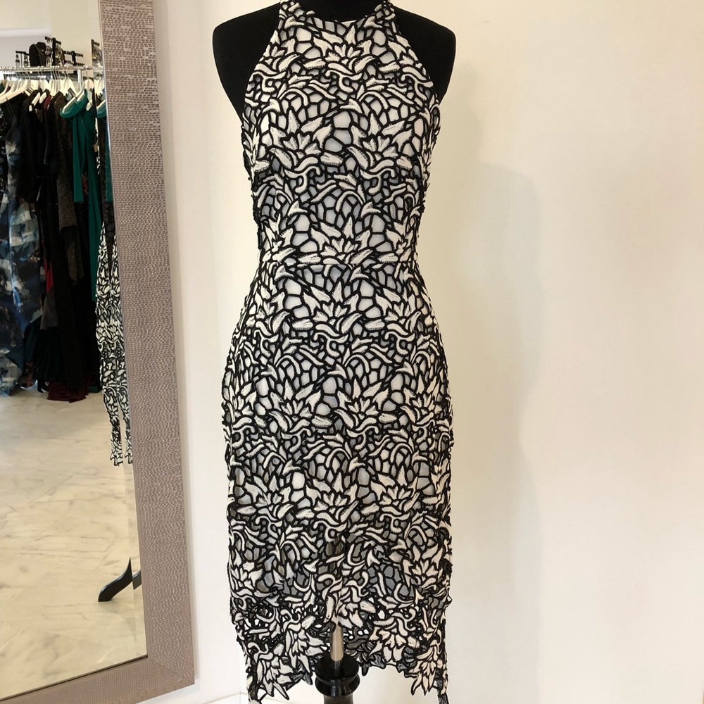 Black and White Embroidered Elliatt Midi Dress