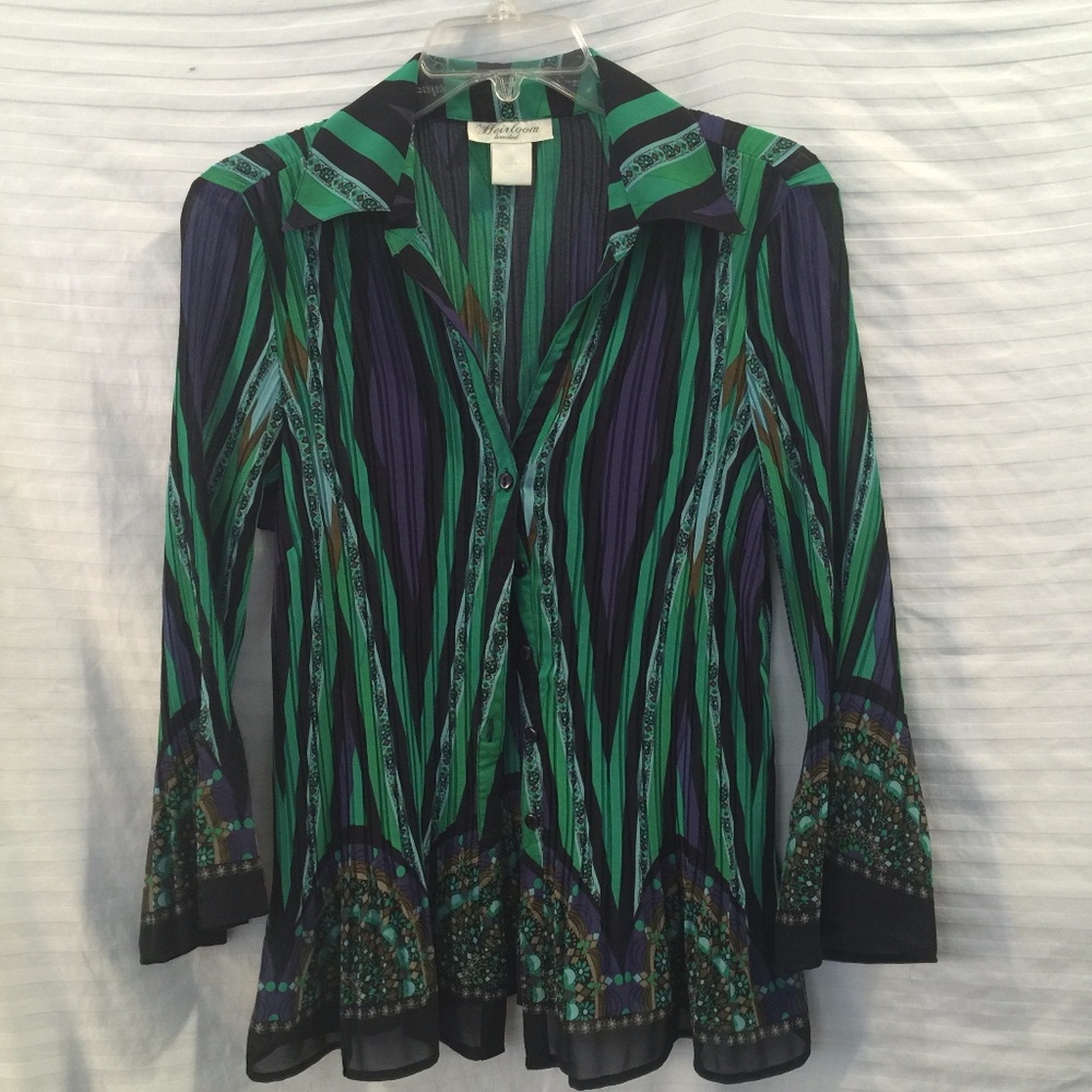 Long sleeve Blouse Pleated Crinkle Sz M Heirloom