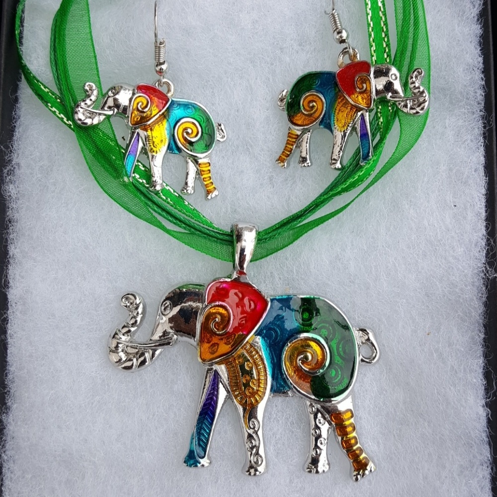 Elephant pendant with matching earrings