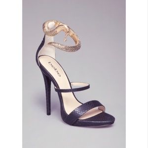 BEBE Sameena black gold anklet snake heels 6.5