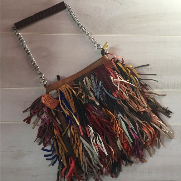 Handbags - Multi Color Leather Fringe Messenger Handbag Bag