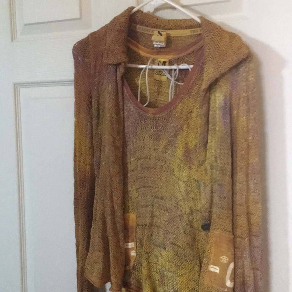 Two-piece silk sweater set with matching Skirt