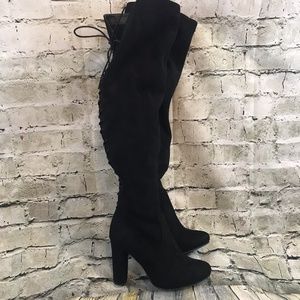 Top Moda Black Thigh High Lace Up Boots Size 6.5