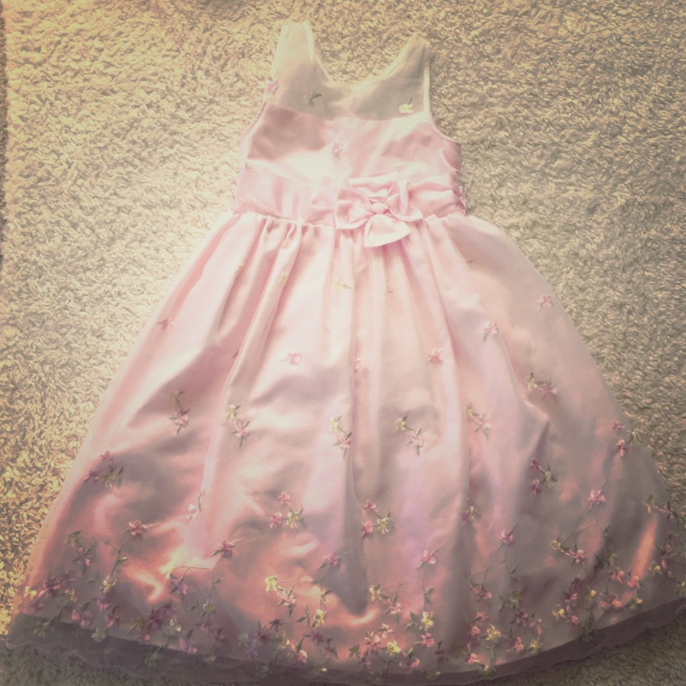 Girls Pink Flowered Spring Dress
