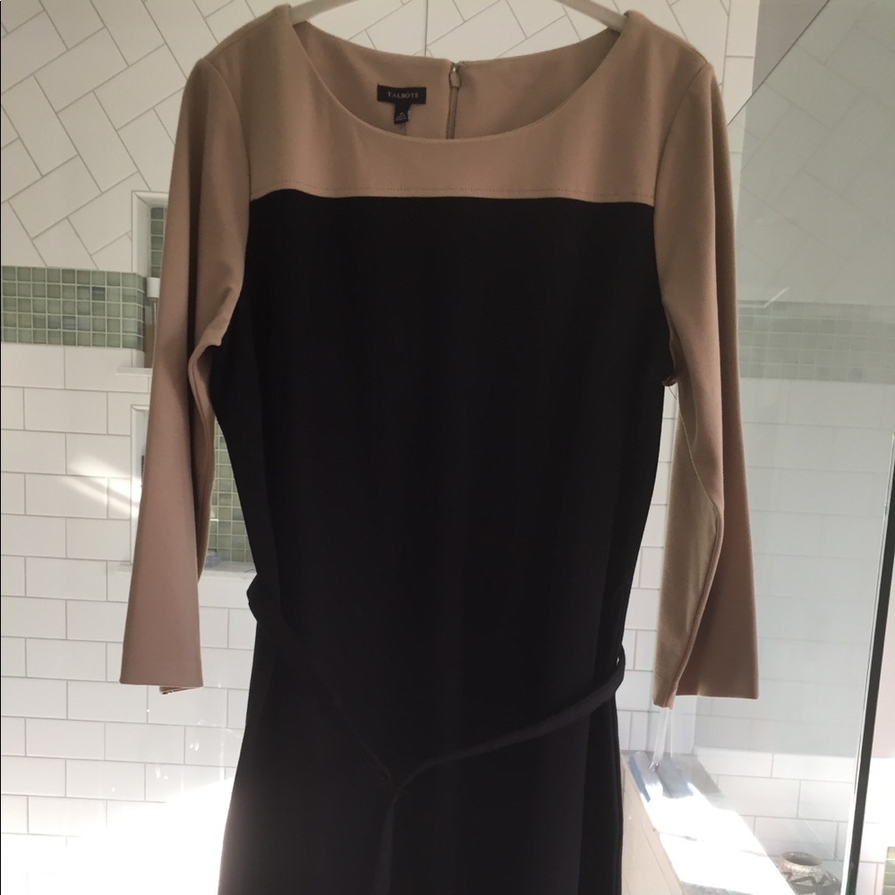 Talbots belted dress taupe and black NWT