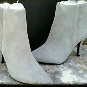 Grey suede high heel booties by Steve Madden