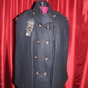Navy Blue Double-Breasted Cape Coat, Women's Small