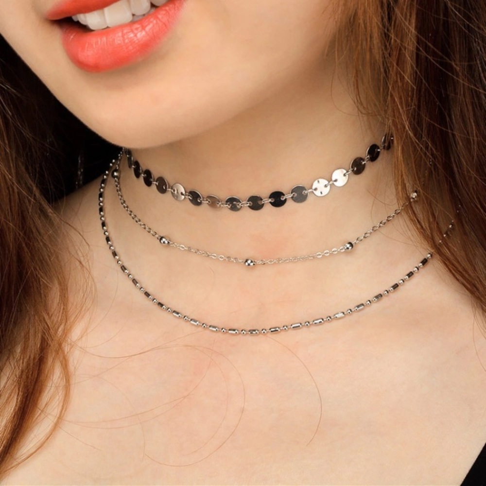 3 set silver chokers