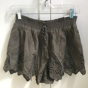 Medium Green Scalloped Fabric Shorts