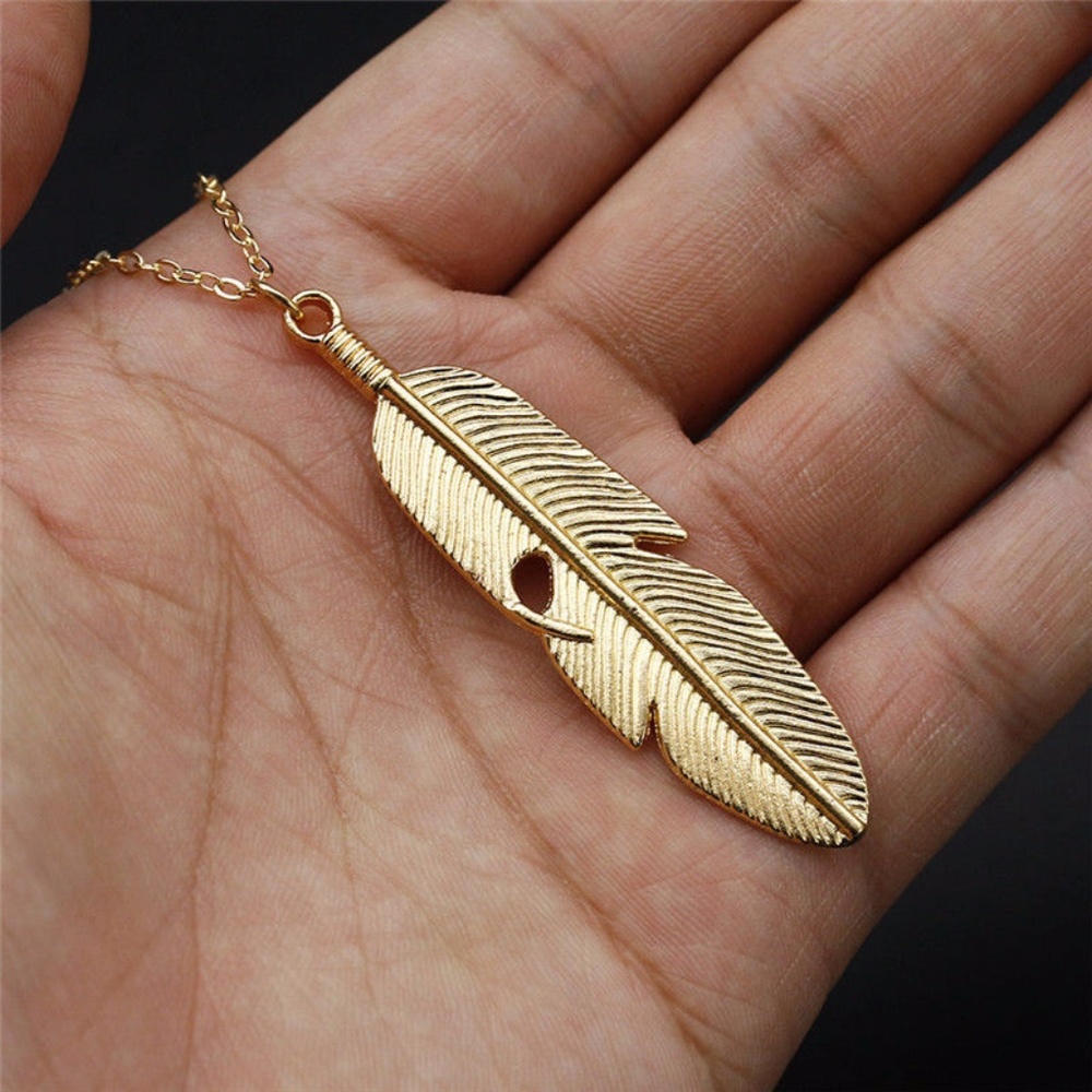 Gold Leaf Quill Sweater Necklace