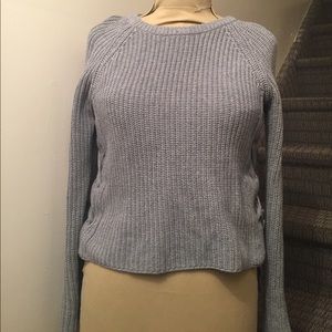 Grey Eyelet Lace Up Side Loose Sweater