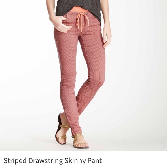 Splendid Pants - Splendid striped drawstring skinny pant hot coral