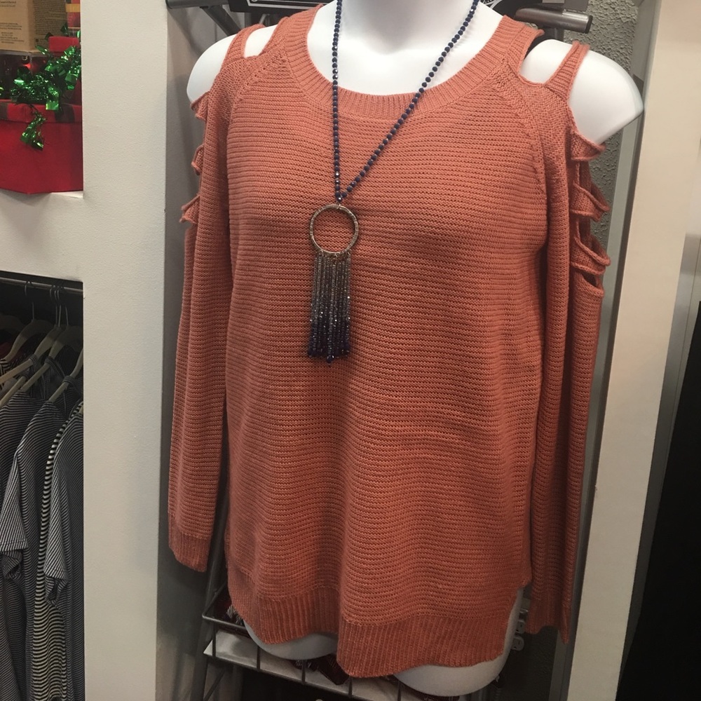 Cut off Shoulder Sweater - Blush