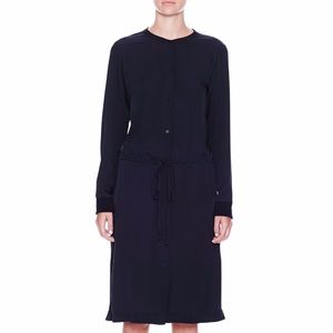 Theory Navy Silk Button Front Shirt Dress