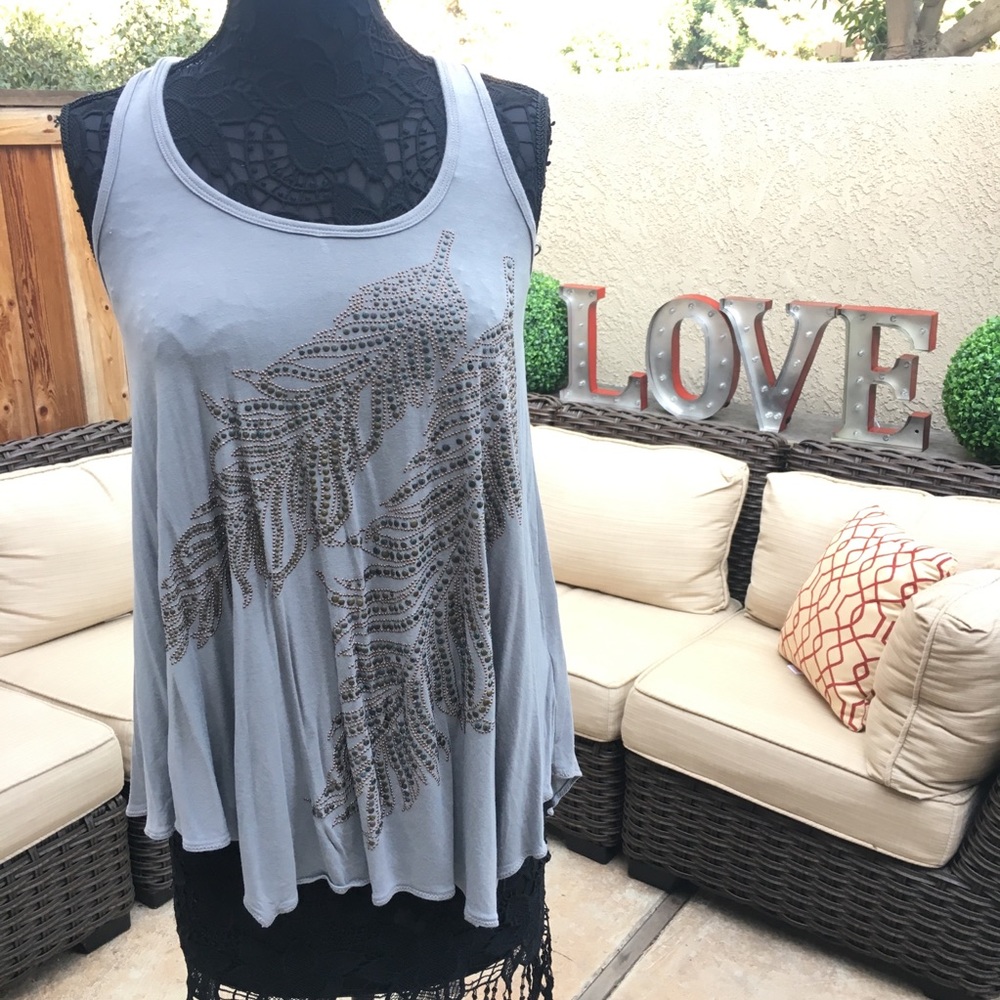 Guess Racerback Gold Feathers Studded Detail Tank