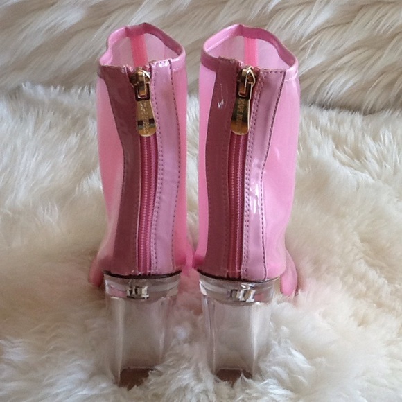 New Pink Vinyl Transparent Peep-Toe Booties - Picture 3 of 6