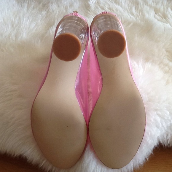 New Pink Vinyl Transparent Peep-Toe Booties - Picture 4 of 6
