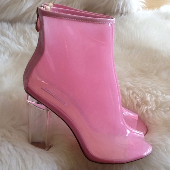 New Pink Vinyl Transparent Peep-Toe Booties - Picture 6 of 6
