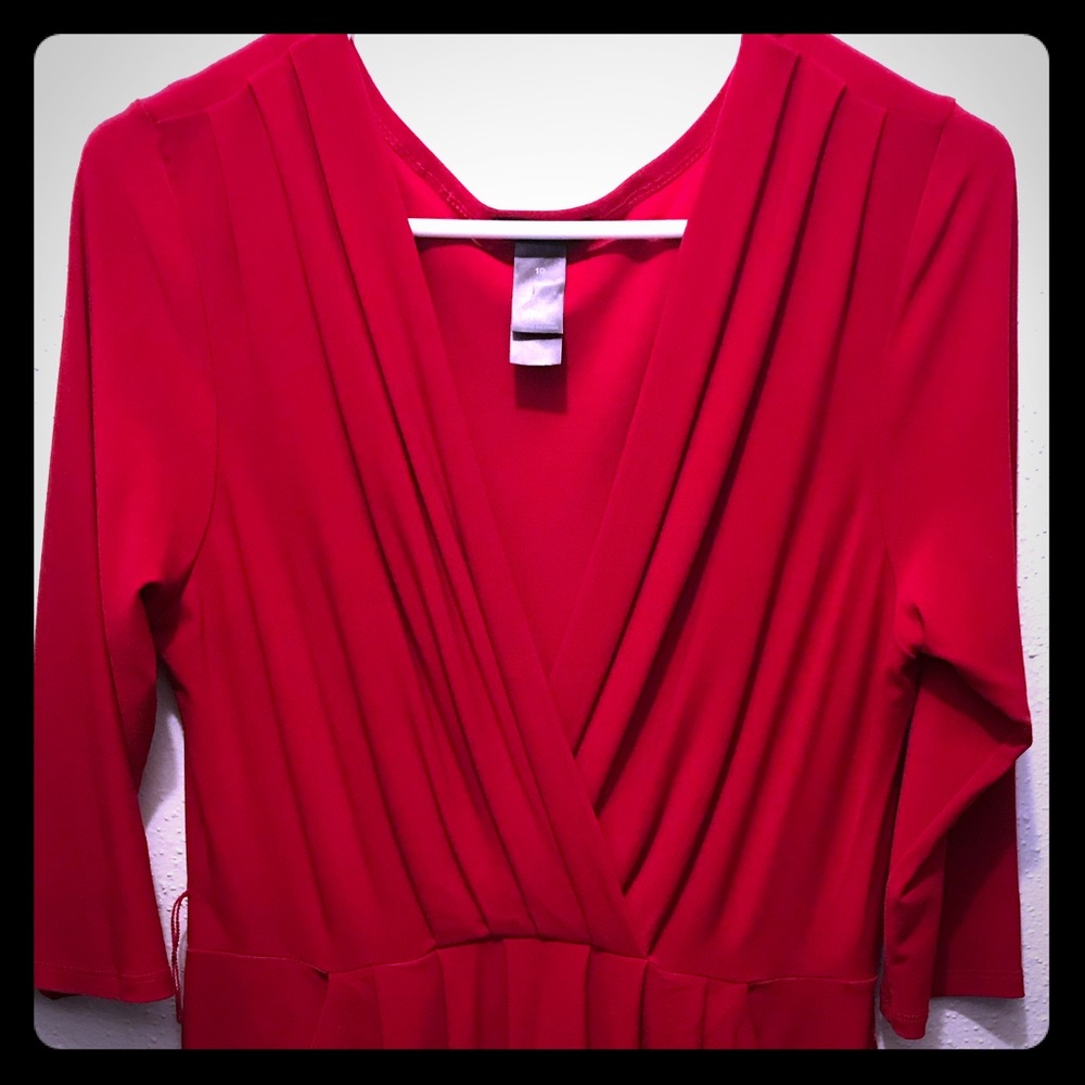 Red shirt dress with pockets