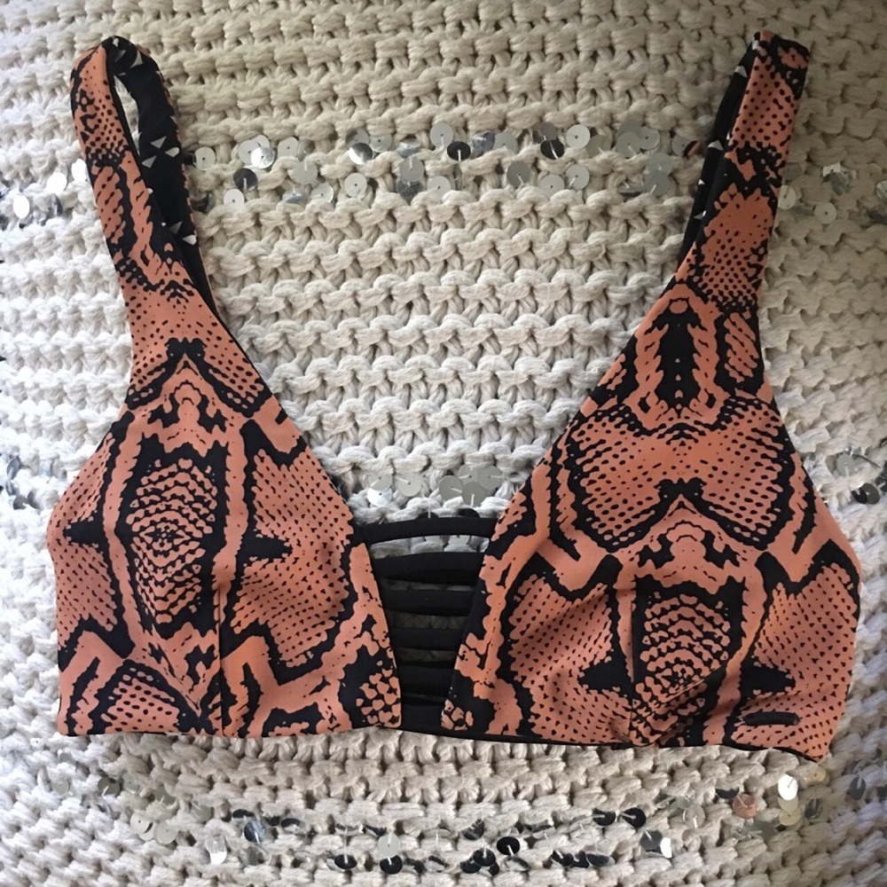 Reversible cut out snake print bikini top bralette