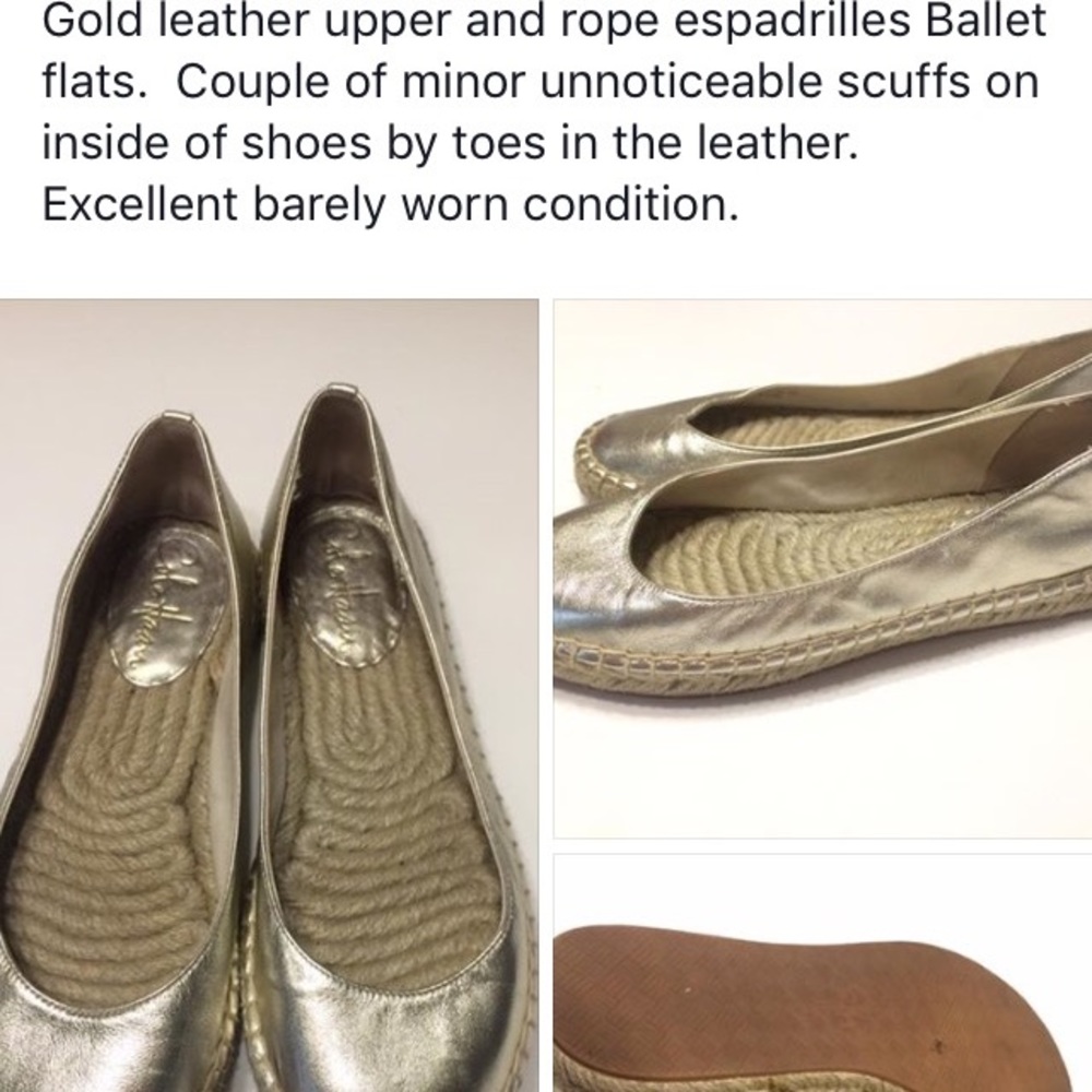 Cole Haan Espadrilles Ballet Flats Gold Leather 7