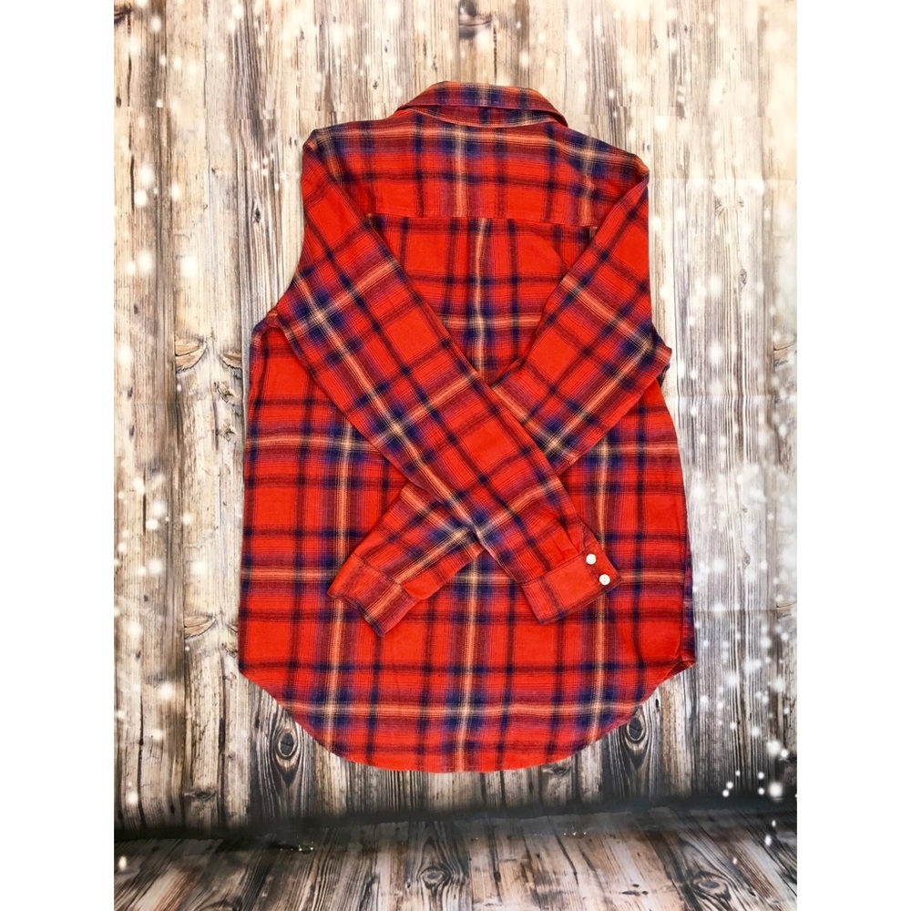 NWOT Mossimo orange & blue boyfriend fit flannel - Picture 2 of 4