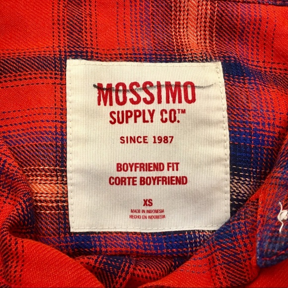 NWOT Mossimo orange & blue boyfriend fit flannel - Picture 3 of 4