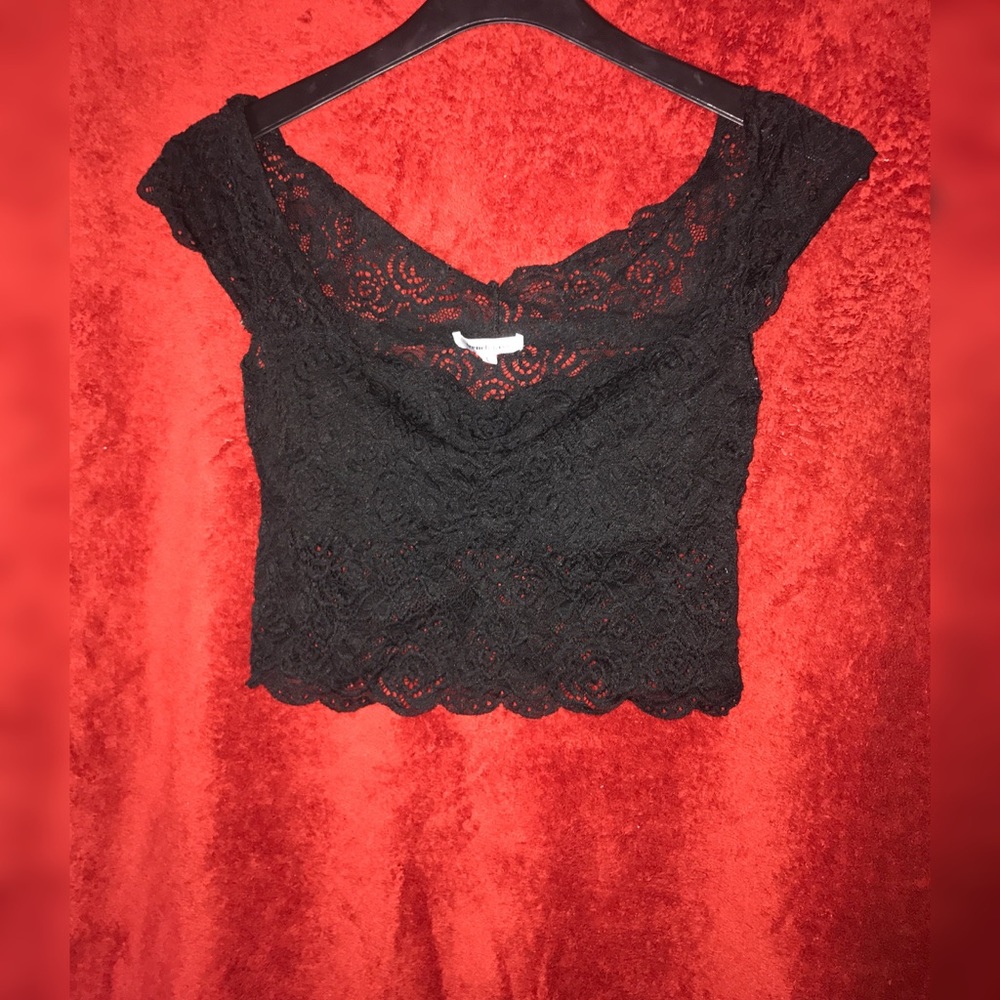 Black lace off shoulder crop top