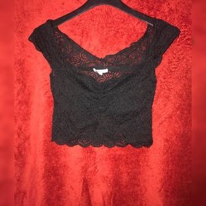 Black lace off shoulder crop top
