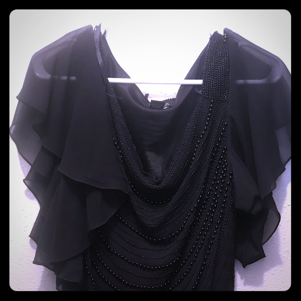 Black beaded cocktail dress