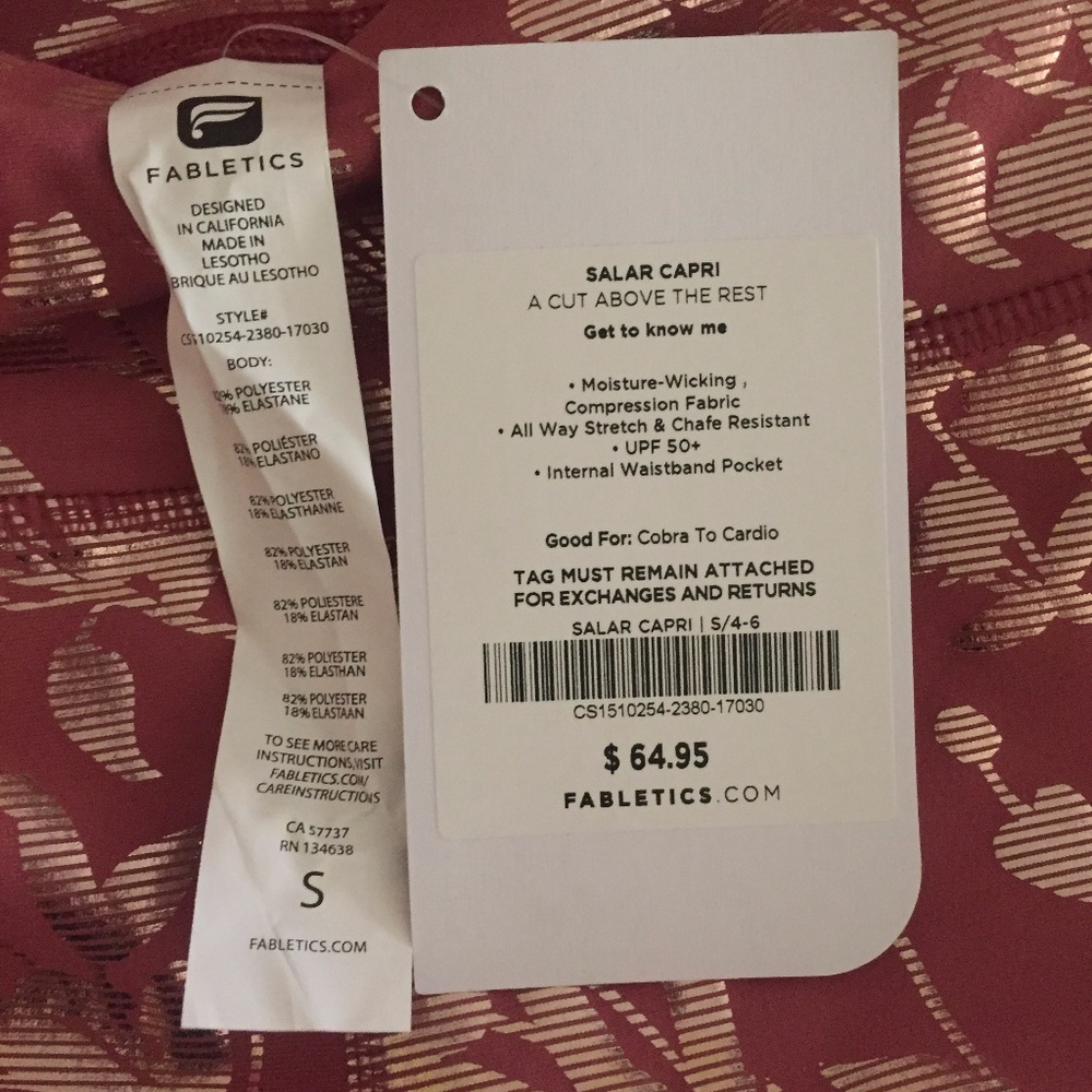 SOLD NWT Fabletics Salar Capri, Rose/Gold, Small - Picture 2 of 3